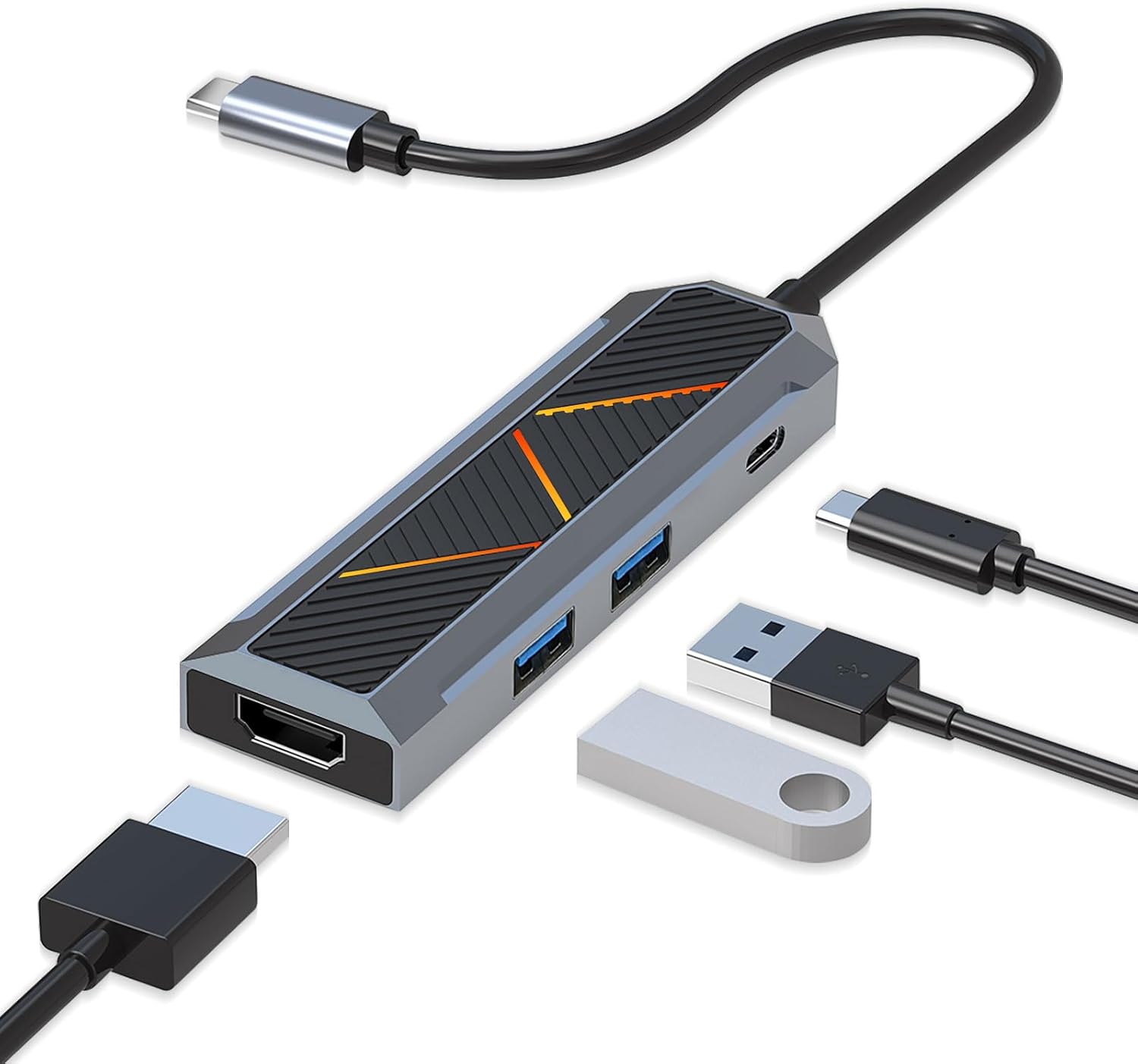 4-in-1 USB-C Hub me te 4K 60Hz HDMI Splitter